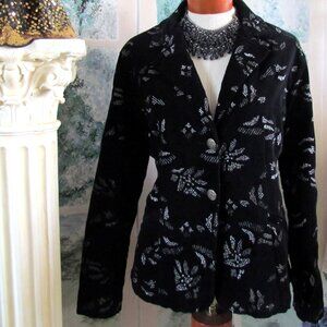 BLACK BLAZER, JACKET, 12, METALLIC DESIGN, SILVER METAL BUTTONS, CHICO'S 2